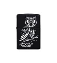 Baykuş Desenli Kişiye Özel İsimli Zippo Model Çakmak Benzinli Siyah Metal  Çakmak