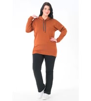 Büyük Beden Kapüşonlu Sweatshirt (Taba)