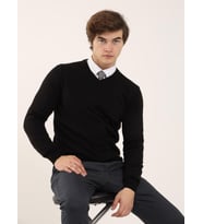 Siyah Erkek Slim Fit Düz Klasik V Yaka Triko