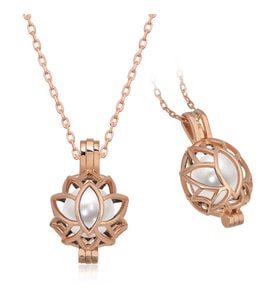 Gümüş Rose Beyaz İnci Kafesli Lotus Kadın Kolye