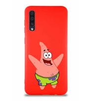 Samsung Galaxy A30S Soft Premier Kapak Patrick Yıldız Tasarımlı Silikon Kılıf - Kırmızı (Şeffaf)