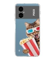 PrintiFy Poco M5 ile Uyumlu Kedi 1 Kamera Korumalı Şeffaf Kılıf