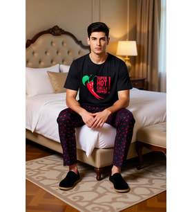 Erkek Biber Baskılı Pijama Takımı Bisiklet Yaka Regular Fit Fonksiyonel Dayanıklı Kaliteli