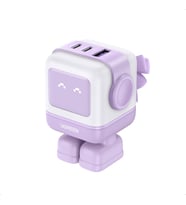65W RobotGaN Şarj Cihazı USB C Güç Kaynağı MacBook Pro/Air, iPad, iPhone 15 Pro Max, Galaxy S24 Ultra, Steam Deck ile uyumlu 3-Port Hızlı Şarj Cihazı LED (Mor)