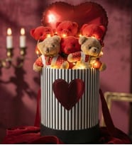 Led Işıklı Kalp Balonlu Şirin Elbiseli ve Kırmızı Peluş Ayıcık Buketi - Premium Kalp Logolu Hediye Kutusu, Gift Box - Sevgiliye, Arkadaşa Sürpriz Doğum Günü & Tebrik - Kutlama Hediyesi
