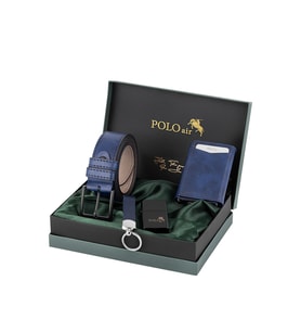 Polo Air Mıknatıslı Mekanizmalı Cüzdan Kemer Çakmak Anahtarlık Erkek Kombin Seti Lacivert Renk CHM-06-L