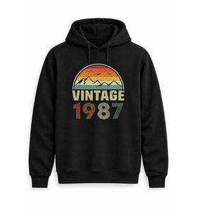 Vintage Dağ Kişiye Özel Yıl Baskılı Siyah Kapüşonlu Sweatshirt