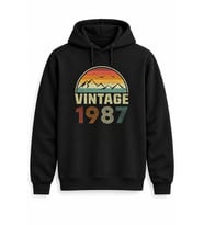 Vintage Dağ Kişiye Özel Yıl Baskılı Siyah Kapüşonlu Sweatshirt