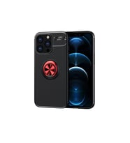 Northcity iPhone 13 Pro Max ile Uyumlu Yüzüklü Silikon Kılıf - 360° Dönen Ring, Araç Mıknatıslı Tutucu Uyumlu, Siyah-Kırmızı