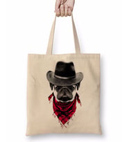 Kovboy Pug Köpek Bez Çanta Uzun Saplı
