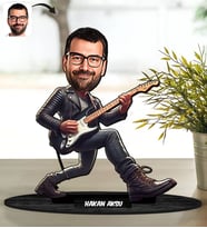 BK Gift Kişiye Özel Bay Gitarist Karikatür Ahşap Biblo - 2, Arkadaşa Hediye, Sevgiliye Hediye, Ev Hediyesi