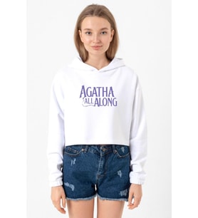 Agatha All Along Lettern Beyaz Optik Kadın Crop Kapşonlu (A.Beyaz)