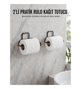 Mey İthalat® 2 Adet Siyah Yapışkanlı Kağıtlık Duvar Tipi Tuvalet Kağıdı ve Rulo Tutucu