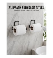 Mey İthalat® 2 Adet Siyah Yapışkanlı Kağıtlık Duvar Tipi Tuvalet Kağıdı ve Rulo Tutucu