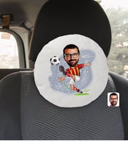 BK Gift Kişiye Özel Erkek Sarı Kırmızı Futbolcu Karikatürlü Yuvarlak Araç Koltuk Yastığı-1
