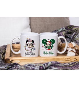 Mickey & Minnie Mouse & Yılbaşı & Mutlu Yıllar Tasarımlı İkili Kupa Seti
