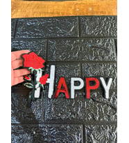 23X14 CM ÜTÜ İLE YAPIŞAN GÜLLÜ PAYETLİ HAPPY YAZI ARMA APLİKE