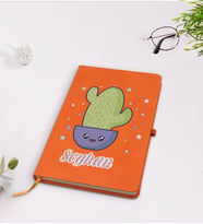 BK Gift Kişiye Özel Kaktüs Tasarımlı Turuncu Termo Deri Defter Model 4