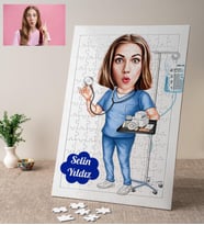 Kadın Hemşire Karikatürlü Kişiye Özel Puzzle