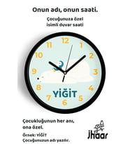 İsme Özel Sevimli Penguen İle Ayı Çocuk Odası Duvar Saati Orta Boy 30 cm Siyah Camlı Sessiz