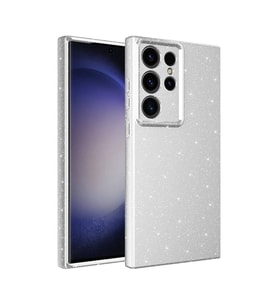 Galaxy S24 Ultra Kılıf Kamera Korumalı Simli Parıltılı Lüks Silikon (Gümüş)