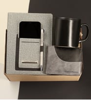 Kişiye Özel Termo Deri Gri Defter & Kişiye Özel Metal Tükenmez Kalem & Kişiye Özel Erkek Cüzdan & Kupa Bardak Hediye Seti