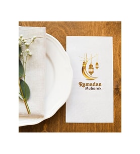 Ramadan Mubarek 3 Ramazan Sofralarına Özel İftar Vakti Baskı Peçete Sunum Peçetesi 20 Adet