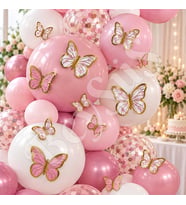 Pembe Beyaz Gold Detaylı Kelebek Balon Süsü 42’li