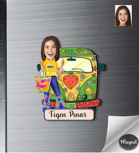 Kişiye Özel Hippi Kadın Ahşap Magnet -1