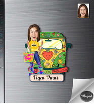 Kişiye Özel Hippi Kadın Ahşap Magnet -1