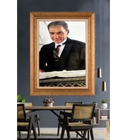 Altın Varaklı Çerçeveli Paspartulu Atatürk Tablo nh118 (Gold)