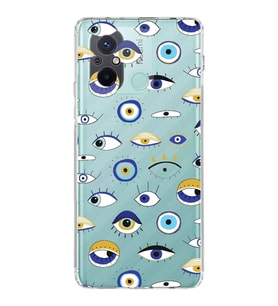 PrintiFy Xiaomi Redmi 12C ile Uyumlu 1mm Slim Fit Nazar Boncuğu 2 Baskılı Şeffaf  Kılıf