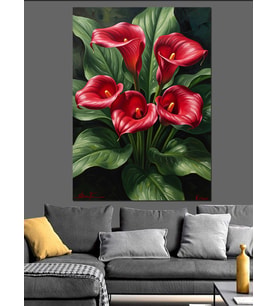 Kırmızı Calla Lily Çiçekleri Buketi Dekoratif Kanvas - Mdf Ahşap Tablo