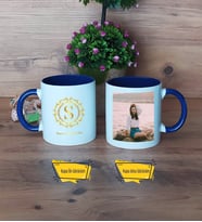 Gold Baş Harf Kupa Bardak Lacivert Fotoğraflı Doğum Günü Hediyesi