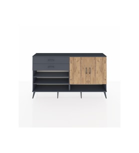 Arges Konsol 4 Raflı 2 Çekmeceli 2 Kapaklı 176x30x99 Antrasit-Çam/Antrasit