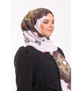 Etnik Desen Venezia Seri Şal Eşarp Askısı ile Birlikte 90X200 cm Kahve Krem-90X2