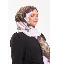 Etnik Desen Venezia Seri Şal Eşarp Askısı ile Birlikte 90X200 cm Kahve Krem-90X2