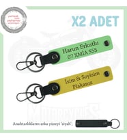 Minimal Tasarımlı 2’li Deri Anahtarlık – Plaka ve İsim Yazılı Özel Üretim, Sarı-F Yeşil-Syh (Çok Renkli)