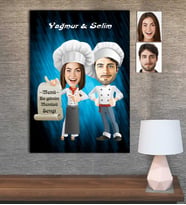 Kişiye Özel Karikatür Baskılı Ahşap Tablo Ahcı Sevgili 30x40 -1