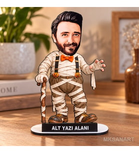 Kişiye Özel Cadılar Bayramı Karikatür MDF Karikatürlü 18 cm MDF Masaüstü Biblo - Masaüstü Hediye