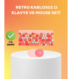 Renkli Retro Tuş Takımlı Klavye - 3 Cihaz Bağlantısı, Medya Kısayol Tuşları