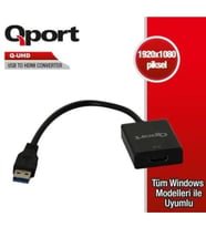 QPORT Q-UHD 0.15metre USB-HDMI Çevirici Adaptör Siyah
