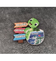 Magnet Kaplumbağa Caretta Hayvan Buzdolabı Süsü Ahşap Magnet Mıknatıslı Hediyelik Eşya