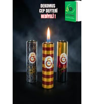 "DEKOMUS CEP DEFTERİ HEDİYELİ" LİSANSLI GALATASARAY "TEKLİ" METAL KILIF TAŞLI ÇAKMAK (Krem)