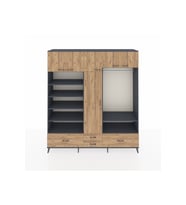 Hyperion Gardrop 18 Raflı 4 Çekmeceli Tek Askılı 220x44x243 Antrasit-Çam/Çam