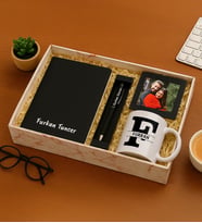 Kişiye Özel Fotoğraflı Çerçeve,Defter,Kalem ve Harf Kupa Hediye Seti