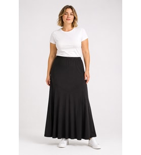 Yüksek Bel Panelli Dökümlü Sandy Kumaş Maxi Etek Y26-90980-Siyah