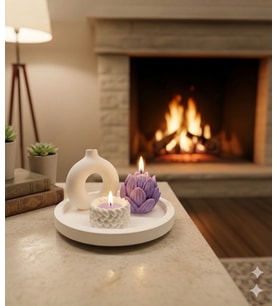 Mumelia Candles Eterik Temalı - Doğal Soya Taştozu Tasarım Mum Seti - Mor