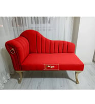 Yeni Model Ultra Lüks Alda Çizgili Josefin Bench Puf (Kırmızı)