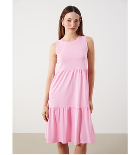 LCW Comfort Pembe Bisiklet Yaka Kolsuz Elbise